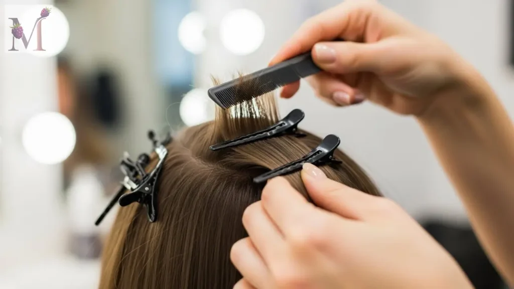 Separação de mechas antes de pintar o cabelo.