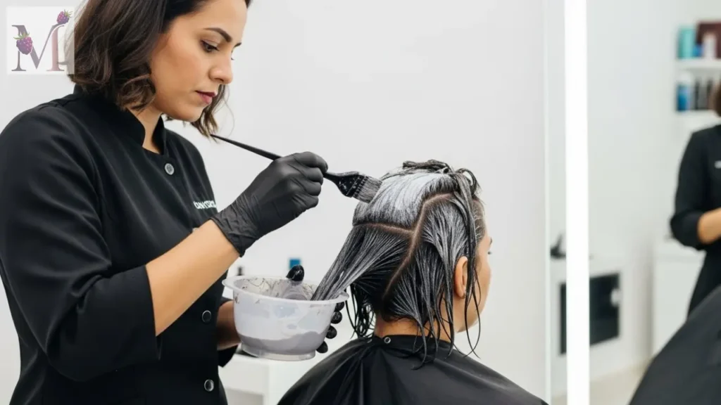 Aplicação de tinta no salão com pincel.