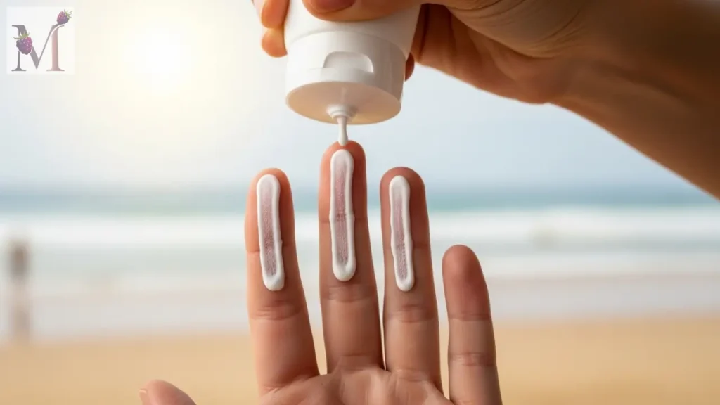 Regra dos 2 dedos com protetor solar nas mãos.