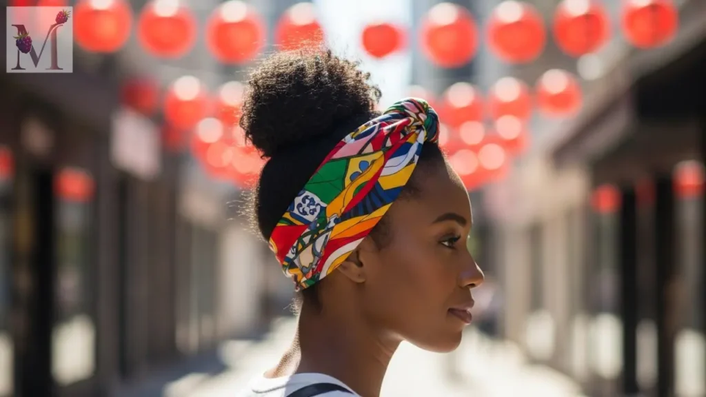Lenço no cabelo estilo faixa em passeio na Liberdade.