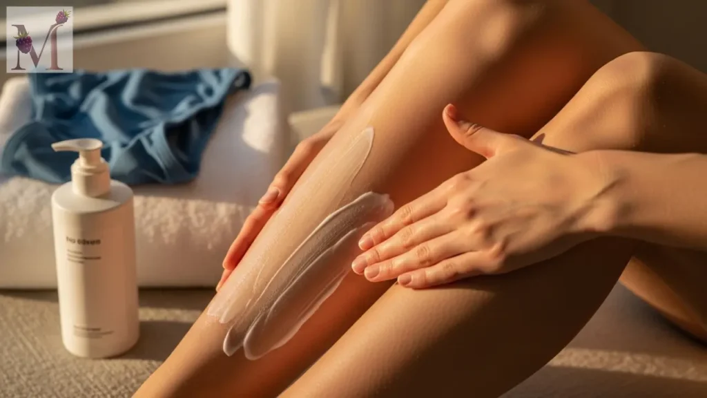 Hidratação pós-sol no corpo após praia ou piscina.