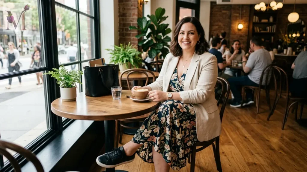 Look com vestido, blazer e tênis casual para ocasião urbana