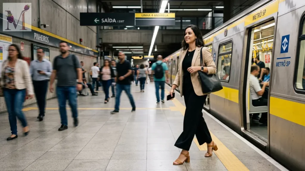 Look com tamanco e alfaiataria em rotina urbana de São Paulo